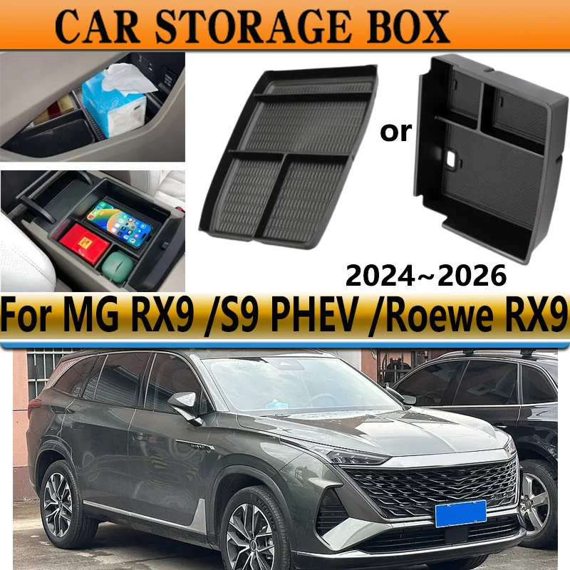 Car Armrest Storage Box For MG RX9 S9 PHEV 2024~2026 Roewe RX9 Auto Indoor Central Upper Layer Console Holder Interio Accessorie