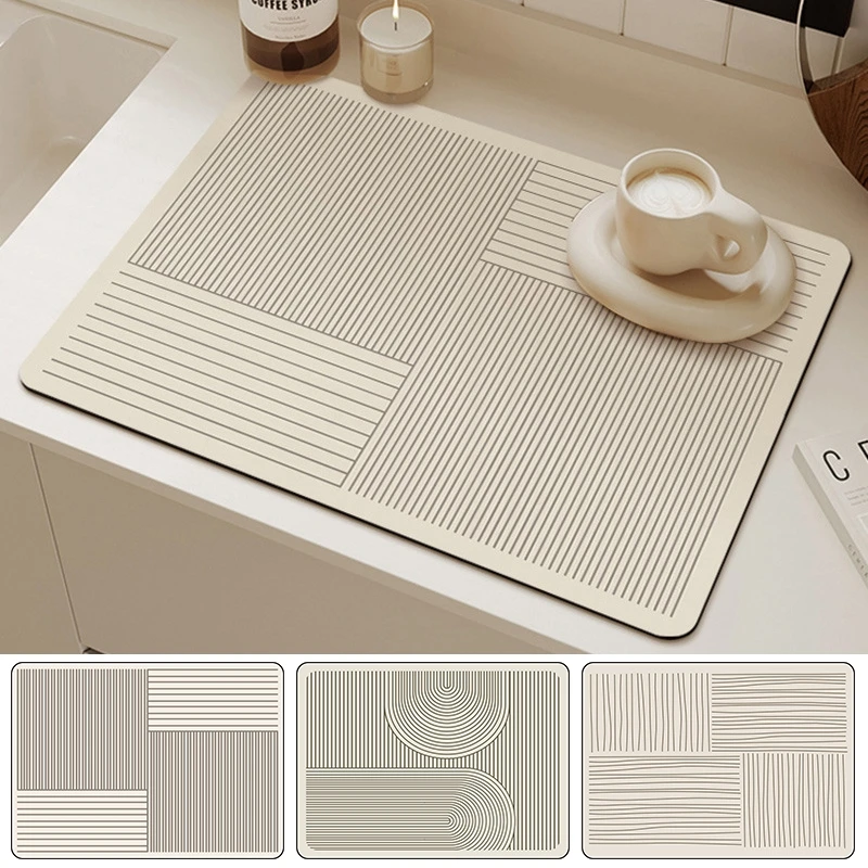 Dish Drying Mat Sink Splash Guard Super Absorbent & Cuttable Dish Drying Mats Coffee Maker Dry Draining Mat for Kitchen Counter