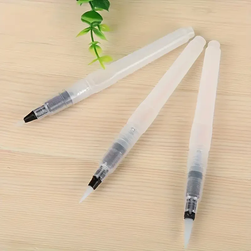 3Pcs Refillable Water Brushes - Fine Tip for Watercolor Lettering & Calligraphy Portable Travel Soluble Color Art Supplies 12cm