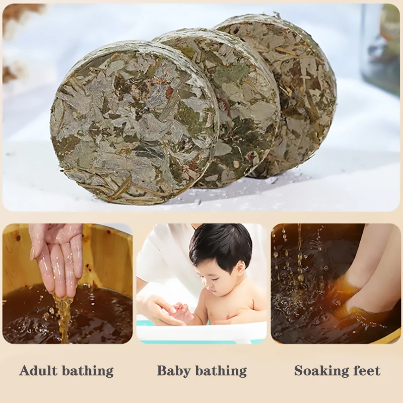 5Pcs/Box Natural Wormwood Leaves Compressed Moxa Herbs 5+ Year Aged Mugwort Leaf Cake for Warm Body Foot Massage Moxibustion 55g