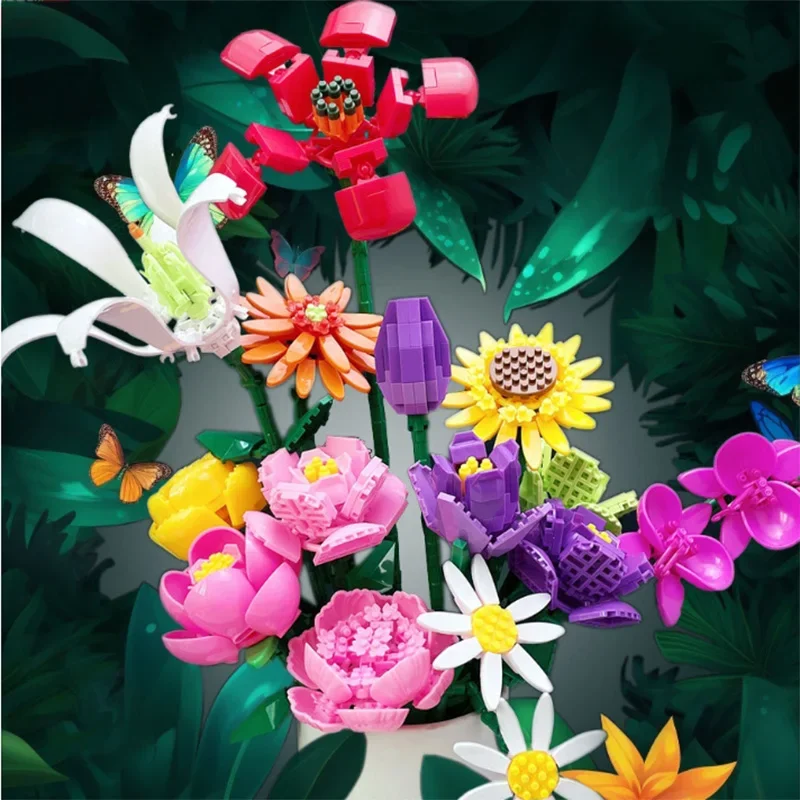 Valentine's Day Immortal Bouquet Creative Desktop Decoration Flowers Building Blocks Puzzle Simulation Toy Girls Gifts #T3 - Image 3