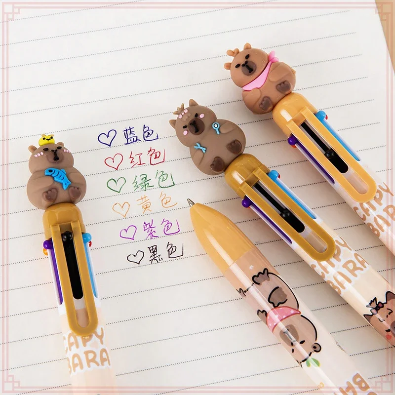 12 Pcs Wholesale Creative Cartoon Capybara Kapibala 10 Colors Press Ballpoint Pens for Student Stationery Prize Gift