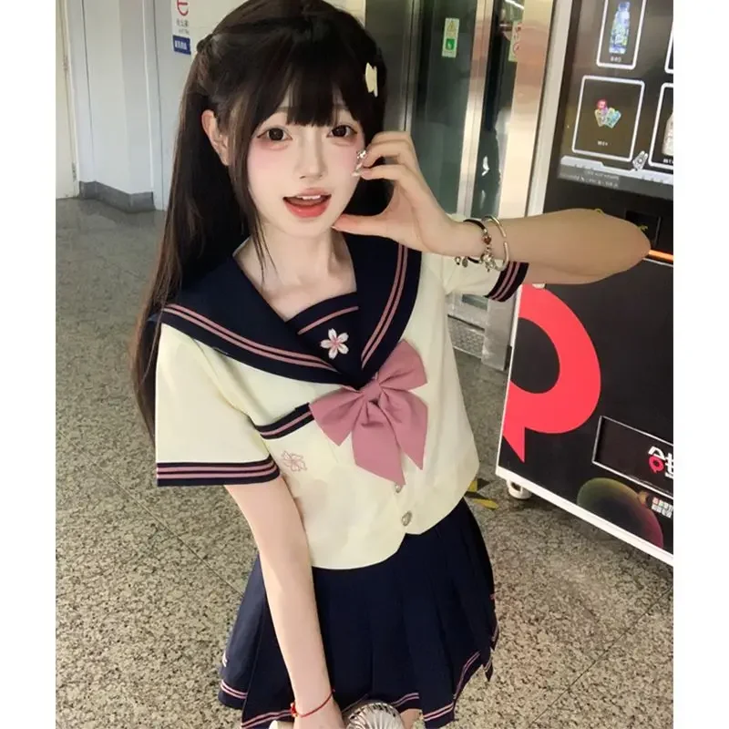 

Japan School Uniform Sweet Girl Jk Sailor Suit 2025 Cross-dressing Anime Short Sleeve Set Shirt Bow Pleated Skirt Sissy efr3ds