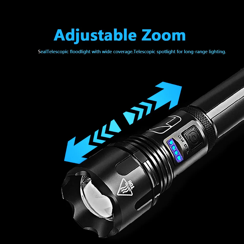 Metal Super Bright Long Range LED Flashlight Tactical Light Rechargeable Light  Zoom Torch Camping Lantern Outdoor Waterproof