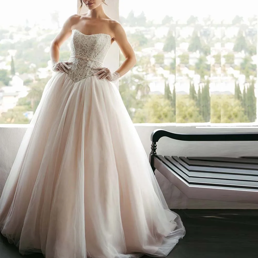 Customized Lace Ball Gown 웨딩드레스 Sweetheart with Belt Drapped Bridal Dress Corset Puffy Wedding Gowns Court Train