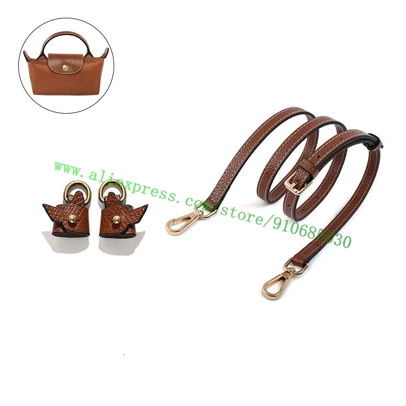 Adjustable Calfskin Shoulder Bag Strap For Longcharm Mini Handbag Le Pliage Crossbody Carry Belt 1 Pair Holders + 1-Strap