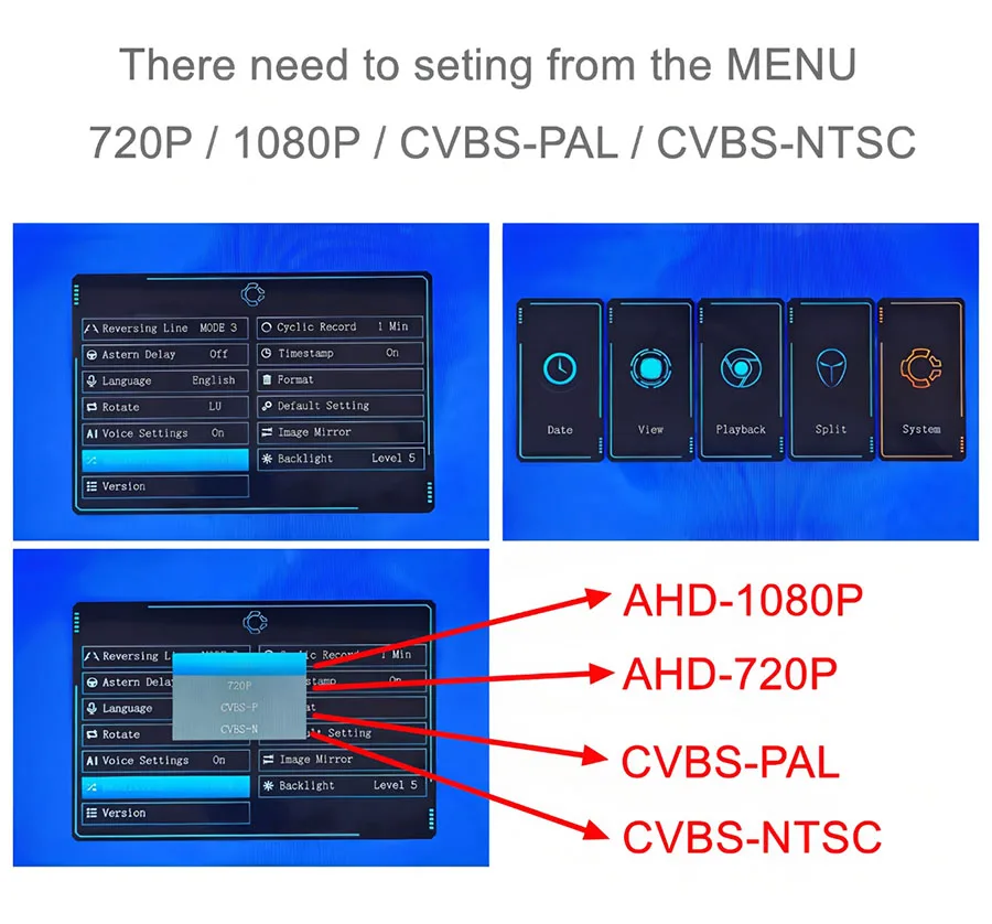 DIYKIT 4CH 10.1inch AHD IPS DVR 4 Split Quad Screen Rear View Car Monitor Support 720P 1080P AHD CVBS Car Camera Video Recording