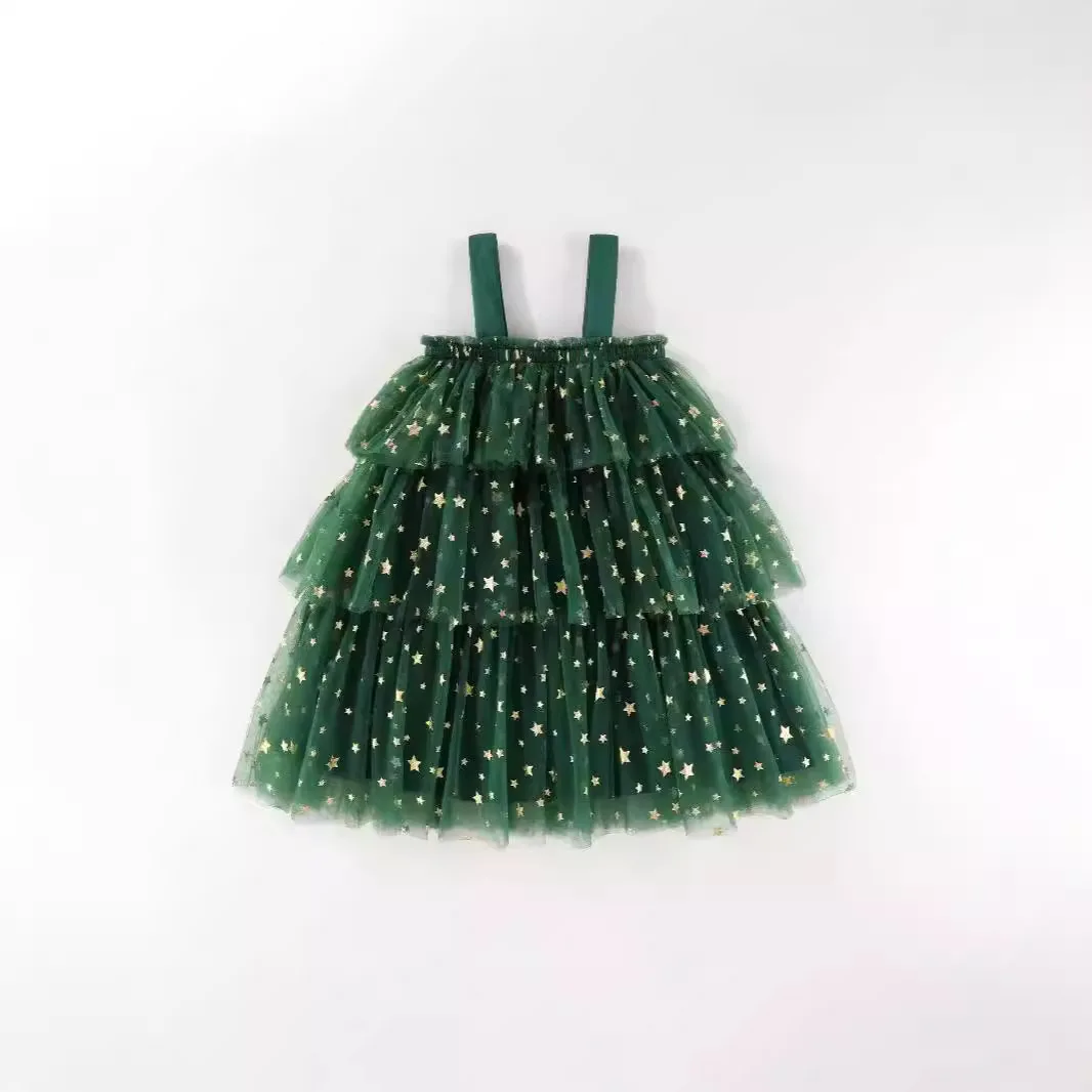 Christmas Tree Dress children\'s Cake Halter Mesh Dresses Evening Dress Summer Fashion Sexy Mini Skirt Festival Female Clothing