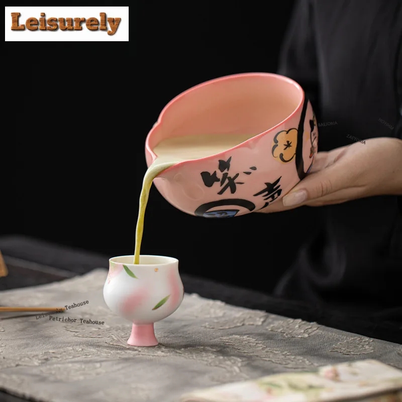 HOYIHM Kitten Playing Pink Ru Tea Set Complete Set Japanese Matcha Set Kit Green Tea Powder Home Tea-making Tools For Tea Lovers