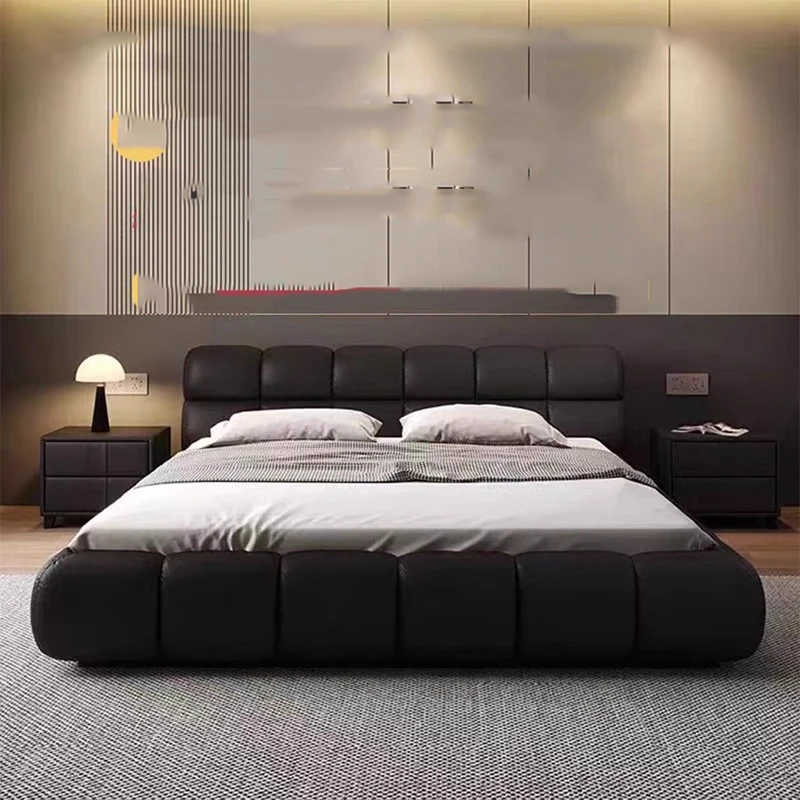 

Italian Minimalist Bed Modern Bedroom Leather Aesthetic Bed Unique Luxury Double Cama De Lujo Para Dormitorio Furniture