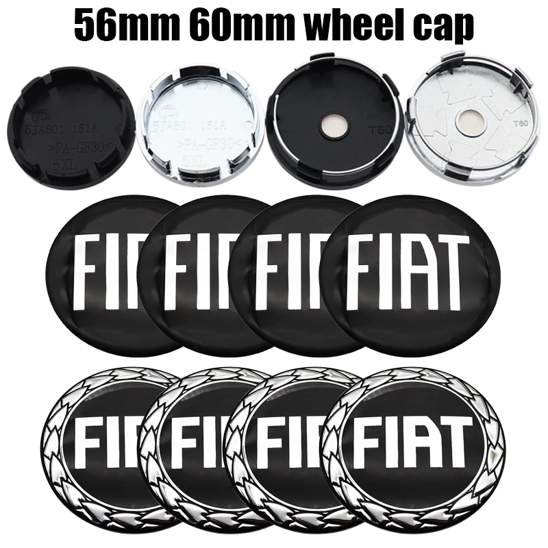 4 قطعة 56 مللي متر 60 مللي متر شعار السيارة الأسود عجلة غطاء محور مركزي السيارات حافة تجديد الغبار واقية شارة يغطي اكسسوارات التصميم لشركة فيات #1