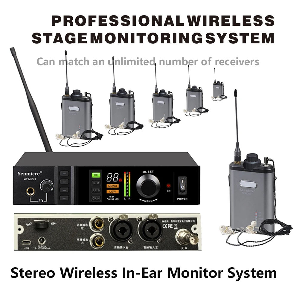 Senmicre WPM20T High Professional Wireless Personal In Ear Monitoring System Stereo Bodypack Receiver 24bit Digital Audio System