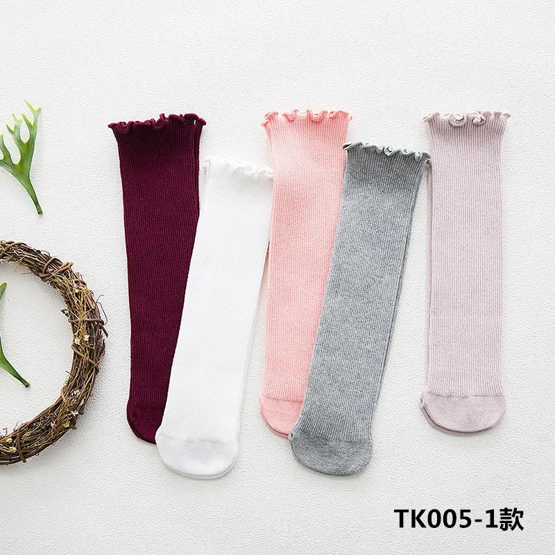 5 Pairs Fashion Gifts Fresh Solid Color New Spring Summer Children Lace  Piles of Combed Cotton Double Needle Baby Stockings