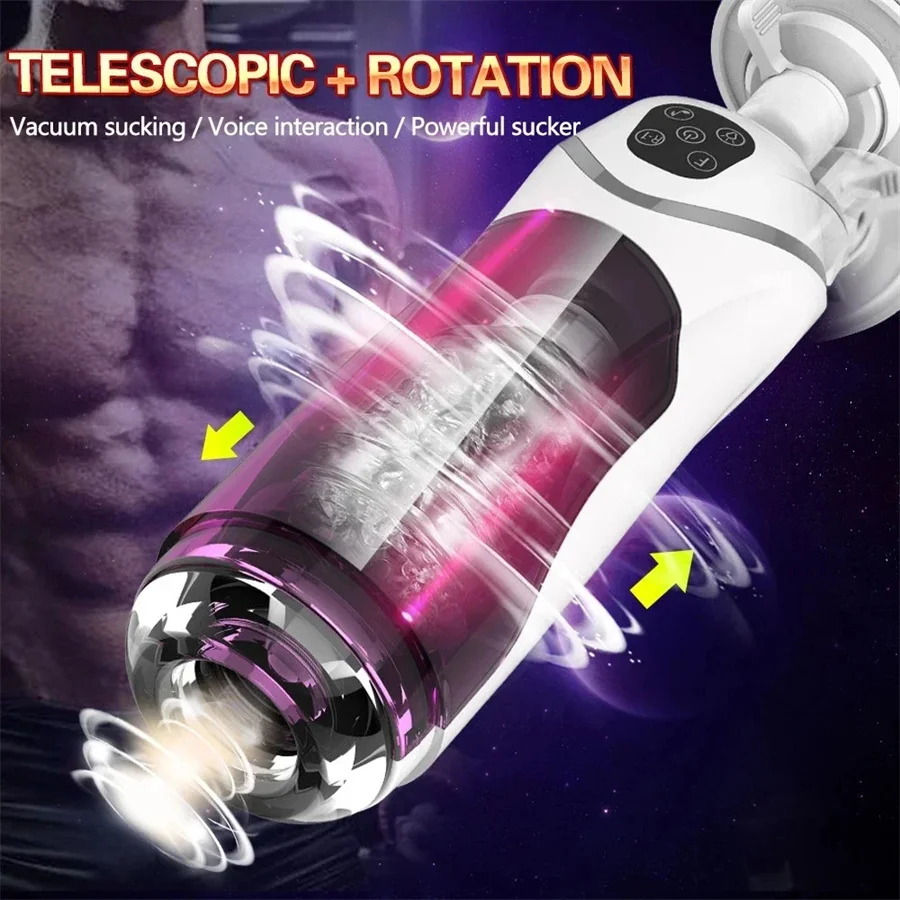 Male Masturbator Cup Automatic Telescopic Rotation Blowjob Sucking Vibrator Penis Masturbation Cup Vagina Real Pussy Sex Toys