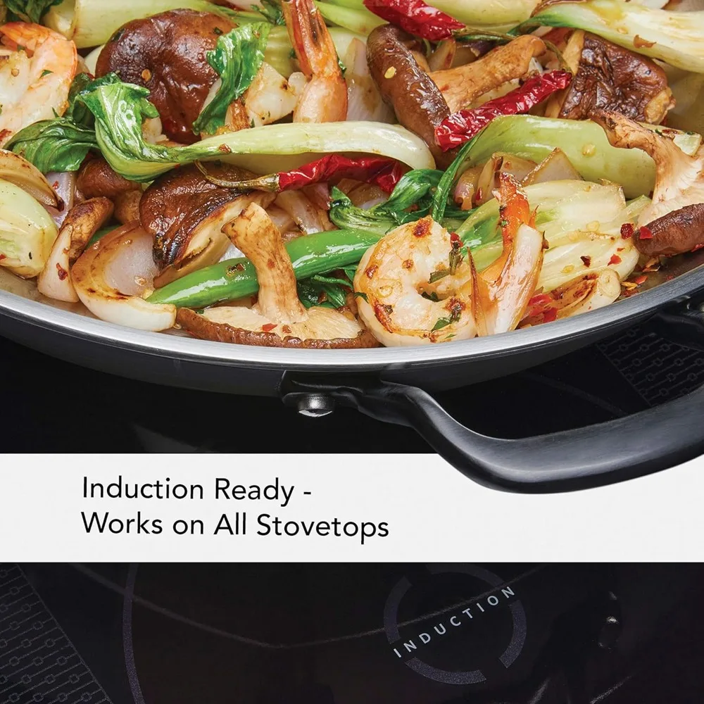 مقلاة كيتشن إيد مقاس 15 بوصة من الفولاذ المقاوم للصدأ جاهزة للحث، آمنة للاستخدام في غسالة الأطباق، مقلاة مقلية مفتوحة مكونة من 5 طبقات #4