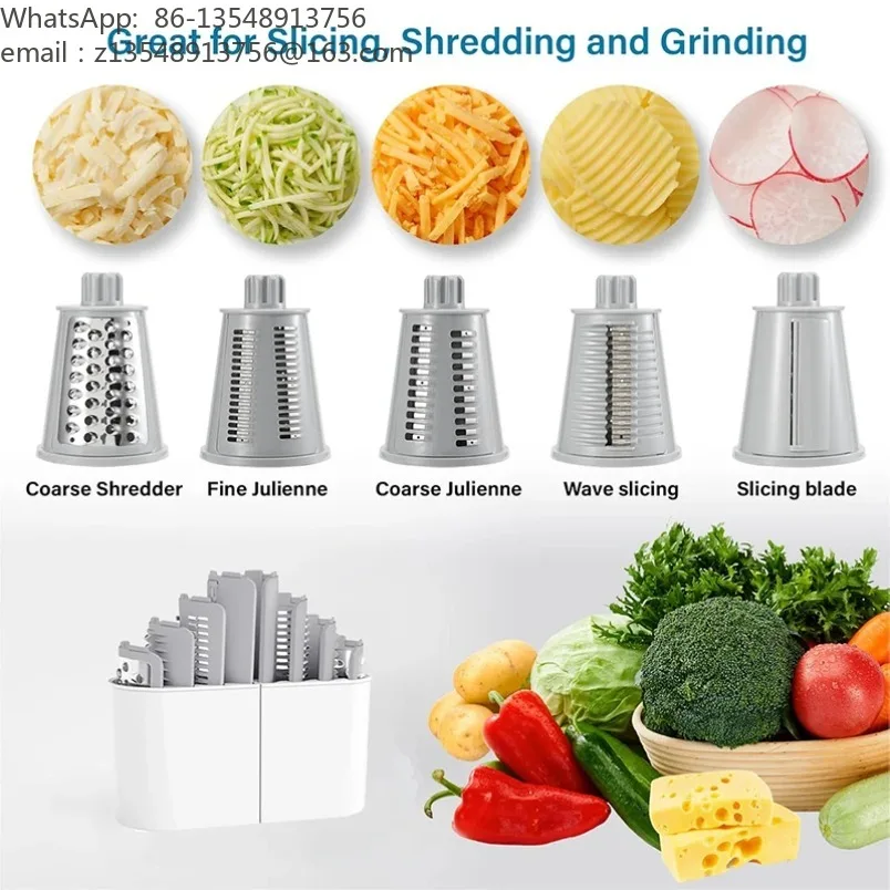 5 in 1 hand crank rotary cheese grater, household kitchen vegetable shredding slicing wave cutting nut grater