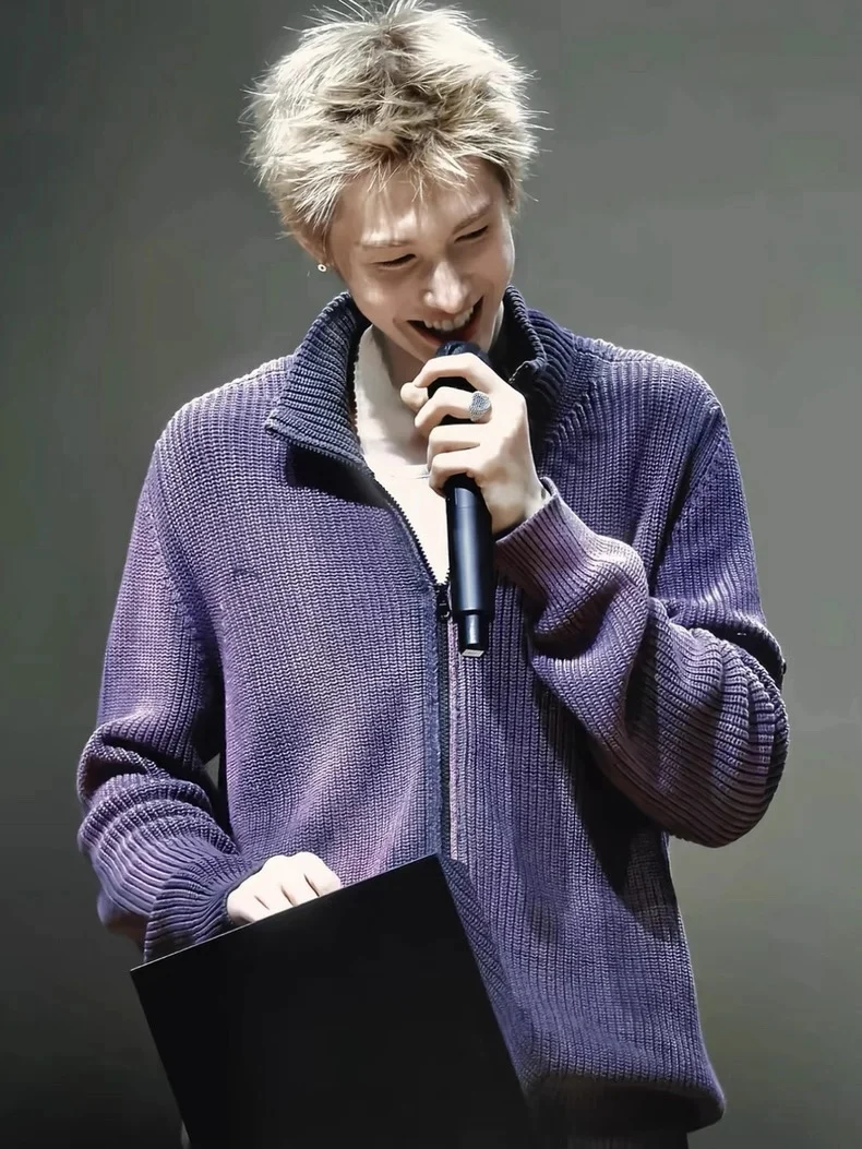 Street Style Gradient Washed Zipper Sweater Purple Knittedwear for Teenagers Warm Breathable Cotton Long Sleeve Cardigan
