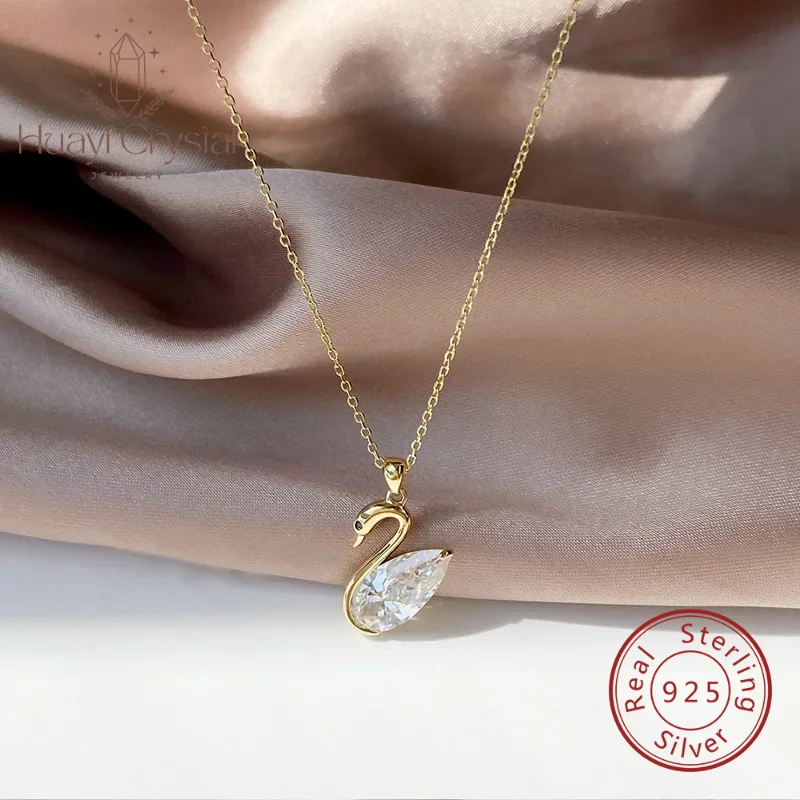 Classic S925 sterling silver white swan necklace special interest luxury white crystal design pendant clavicle chain for women