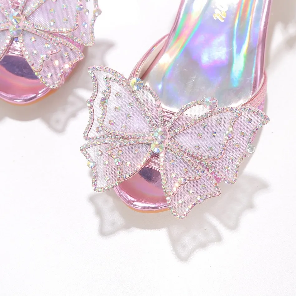 Little Girl Princess Shoes Children Sandals Girl Cinderella Butterfly Crystal Shoes Kids Christmas Dress Shoes Girls High Heels