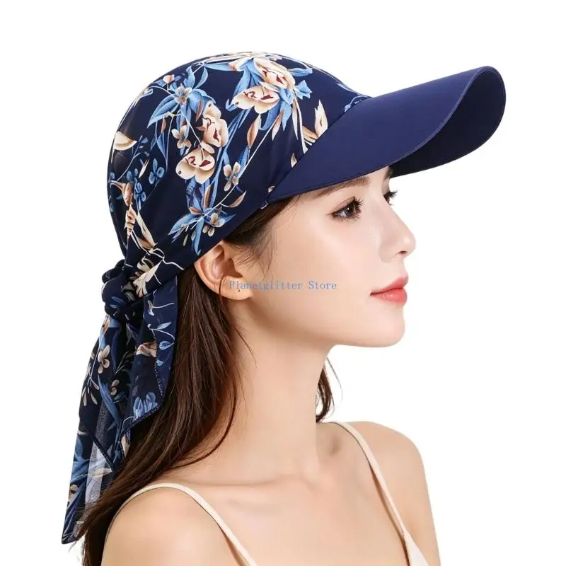 652B Stylish Flower Print Sunproof Hat Headscarf Baseball Cap For Women Girl Daily Wear Travel Commuting And Sport Activity