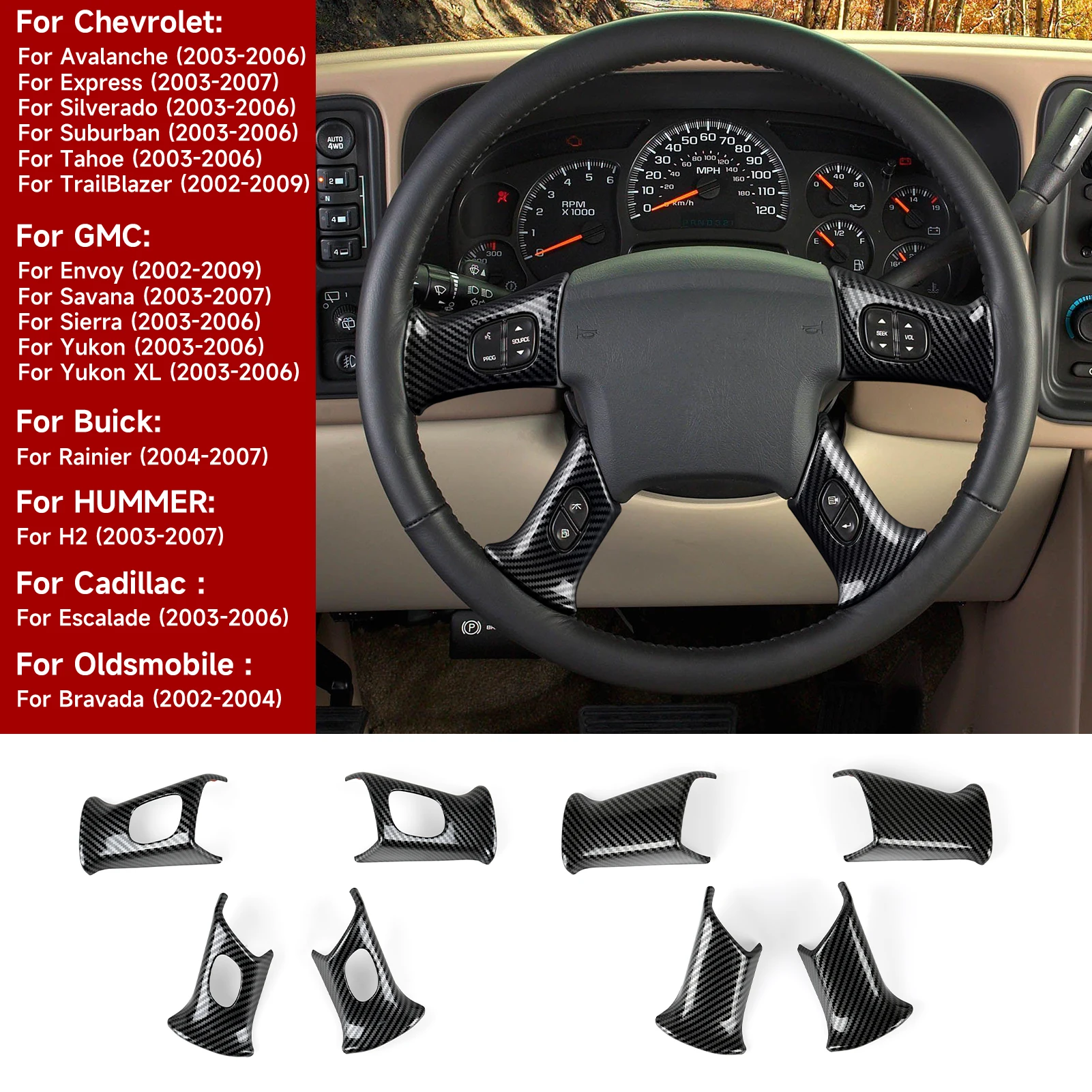 Panel de volante de coche, para Chevrolet Avalanche Express Silverado Suburban Tahoe TrailBlazer, pegatinas ABS embellecedoras de fibra de carbono