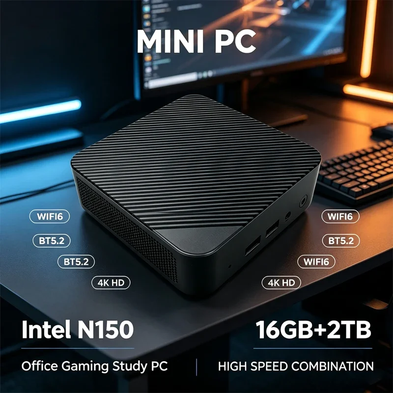 Gaming Mini PC Intel Core N150 16GB 2TB SSD Output WIFI6 High Speed Mini Desktop Computer For Entertainment Office Daily Use