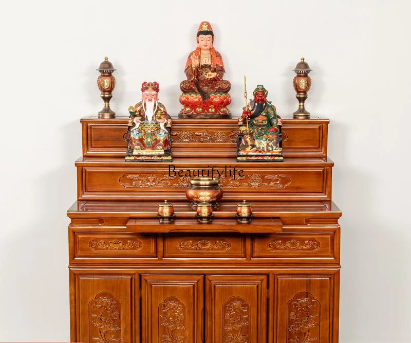 

Solid wood stepped altar Solid wood three-layer table Tantra cabinet Household