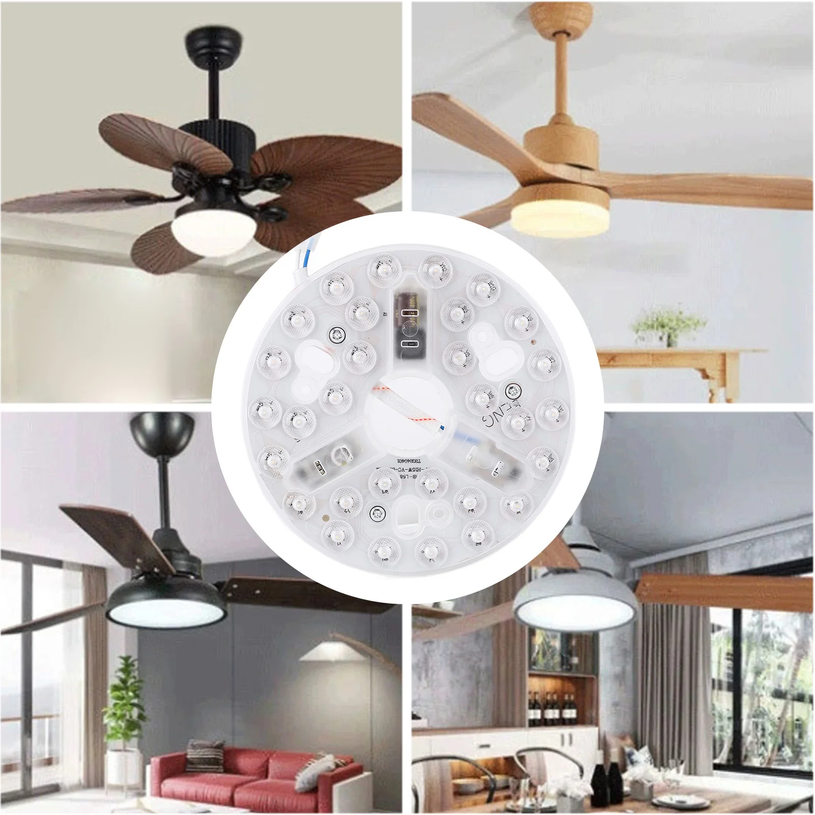 5.3 Inch Ceiling Fan LED Light 3000K 4200K 6500K 3 Color Dimmable 15W Round LED Light Retrofit Kit 95 to 265V Home Furnishings