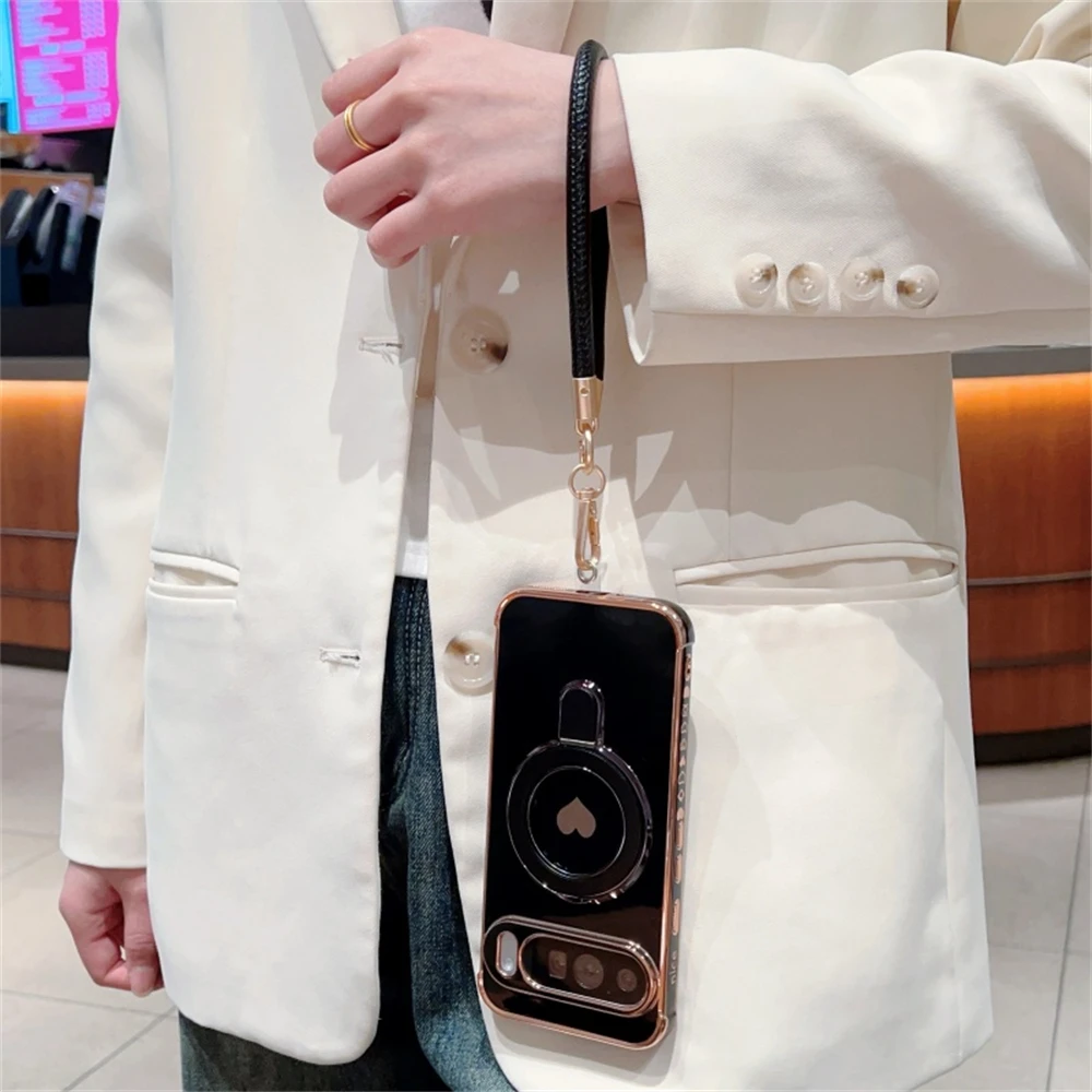 حافظة فاخرة أنيقة بحلقة مغناطيسية لهاتف جوجل بيكسل 10 9 برو XL 8 A مع سوار معصم محمول غطاء مقاوم للصدمات