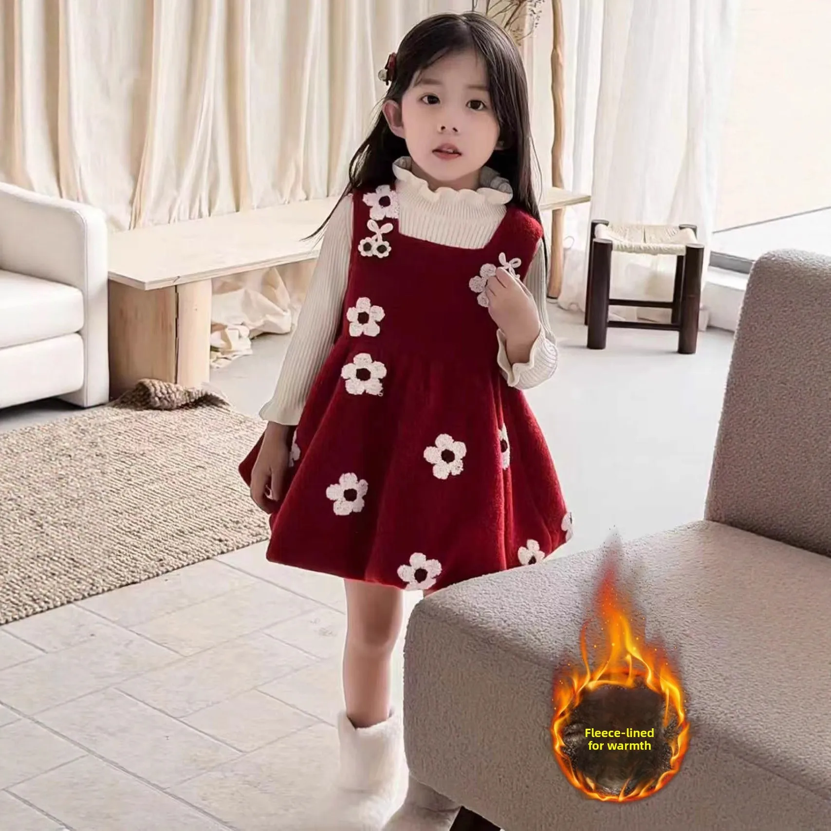 

Girls' Velvet Dress Set Autumn/Winter 2025 New Style Children's Elegant Princess Skirt Baby Thick Tank Top Skirt
