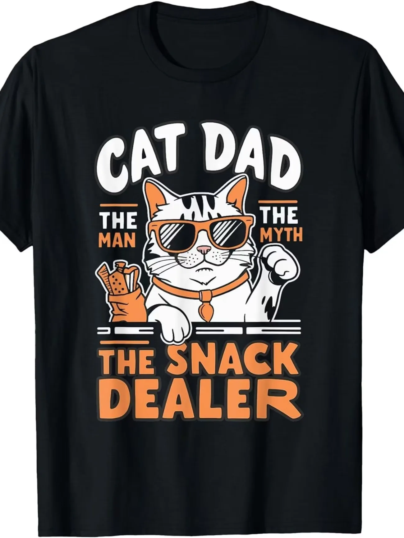 Cat Dad T-Shirt Suitable for Cat Lovers Men's Women Casual Round Neck Tee with Legendary Snack Vendor Print Gift for Cat Owners
