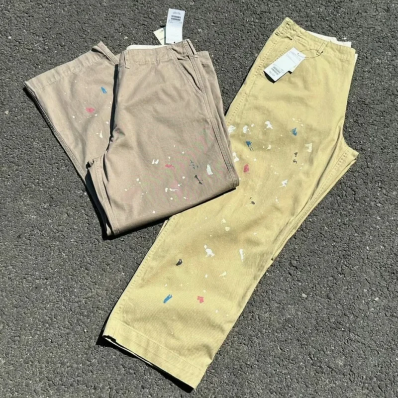 

Japanese Street Beams Pants Handmade Color Ink Splashed Vintage Casual Pants Men Women Fashionable Cotton Zipper Trousers