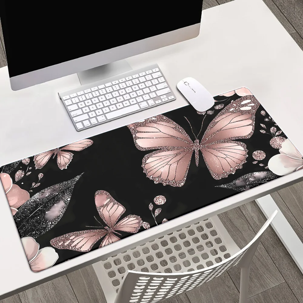 

Pink gradient butterfly flower mouse pad with anti-slip rubber is suitable for office and gaming computer accessories