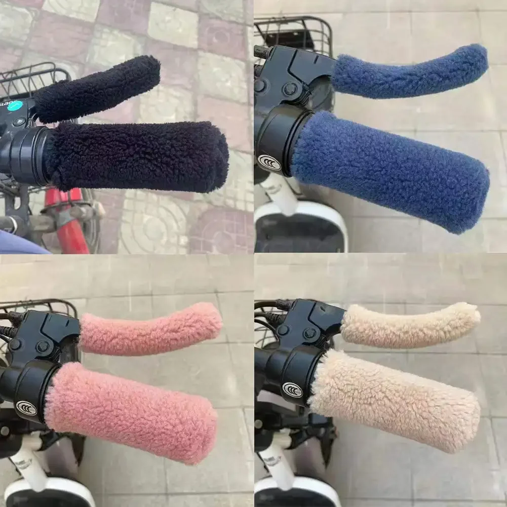 4Pcs Soft Plush Motorcycle Handlebar Cover Electric Vehicle Bike Handle Plush Grip Coldproof Warm Padded Models Winter