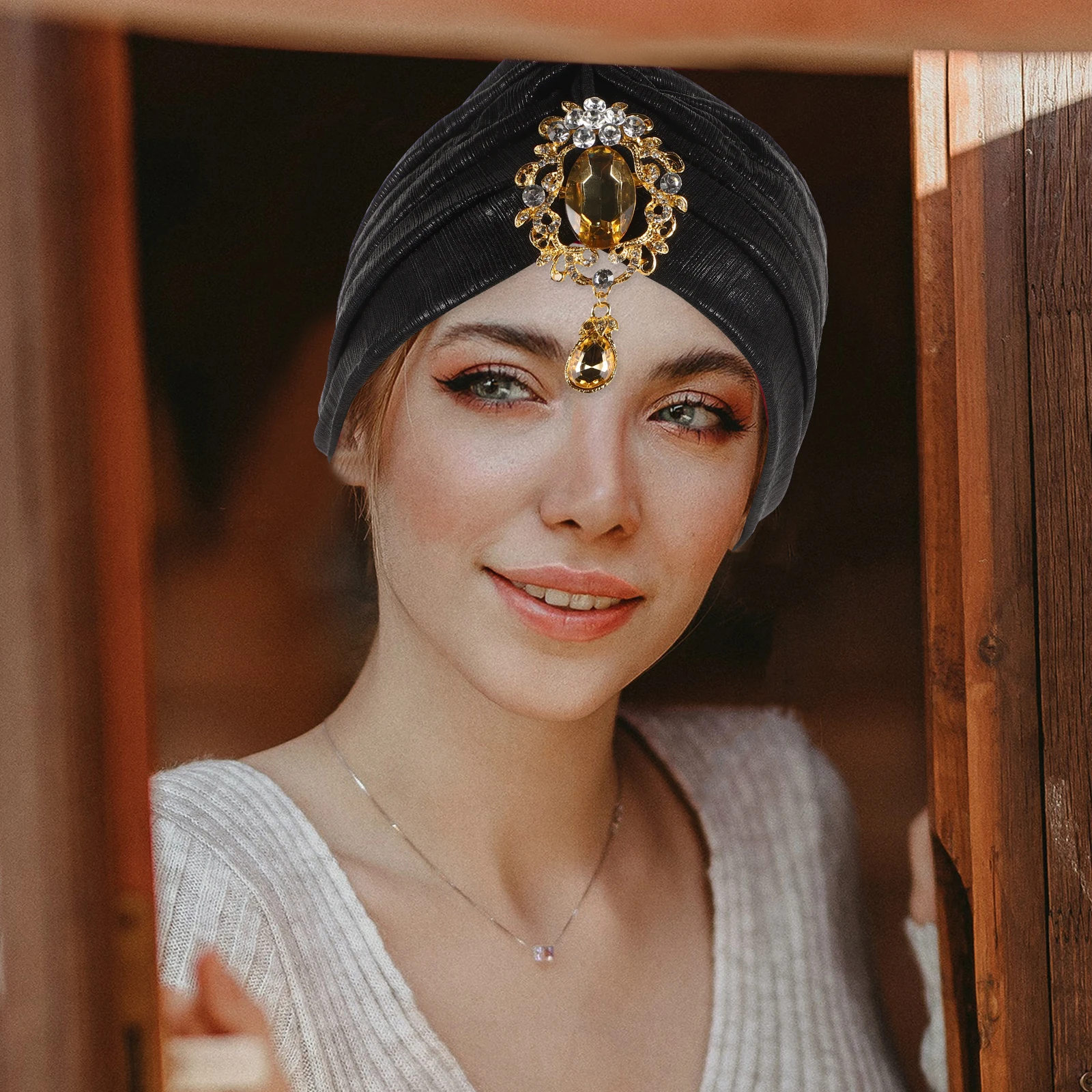 

Turban Hat Arabian Headpiece for Women Wrinkle Hair Scarf Alloy Comfortable Miss