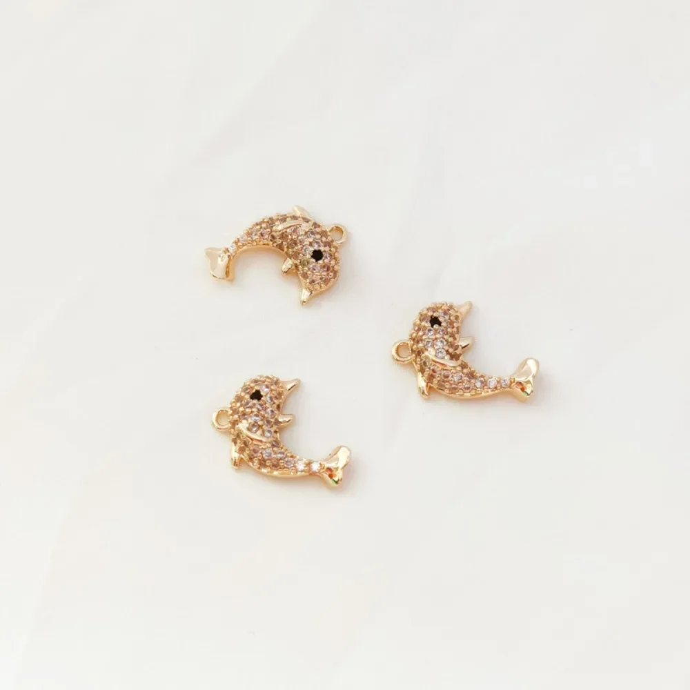 

14K Gold-plated Accessory, Zircon Inlaid Simple Dolphin Pendant Bracelet Necklace, DIY Handmade Jewelry Accessory