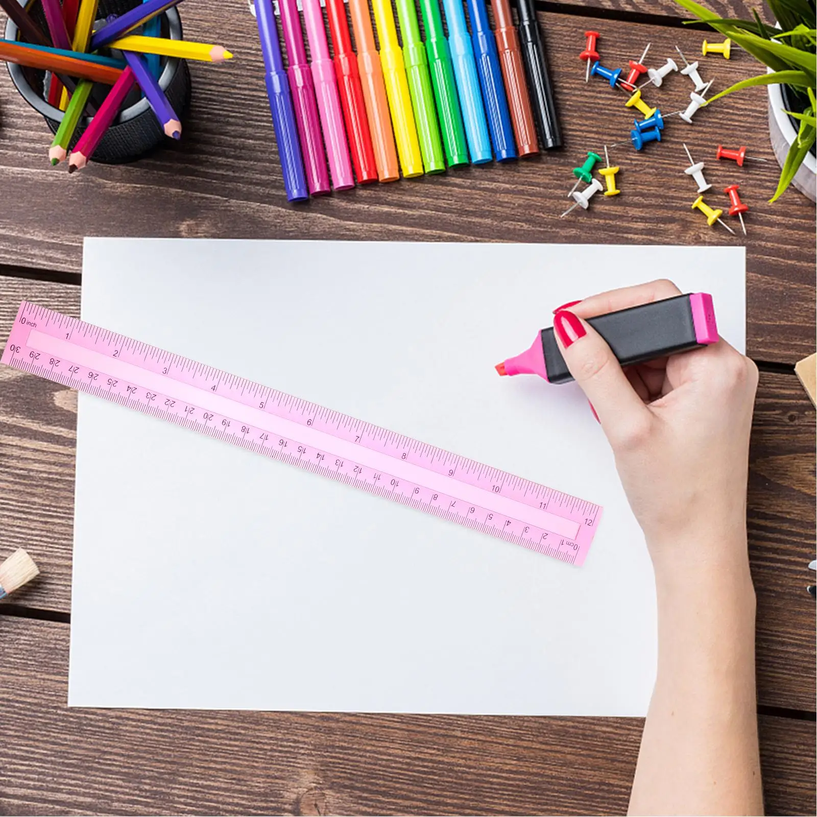 16 Pcs Plastic Straight Rulers 12 Inch Transparent Colorful School Stationery Flexible Measuring Tools Student Supplies