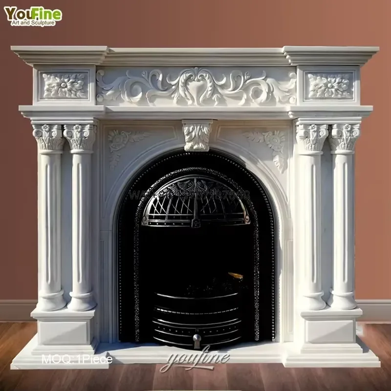 Wmwmnu for Victoria Marble Arched Fireplace Surround With Column Decorative Indoor