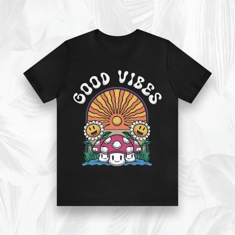 

00013226#A-Good Vibes Tee | Trippy Mushroom Shirts | Retro | Psychedelic | Flowers