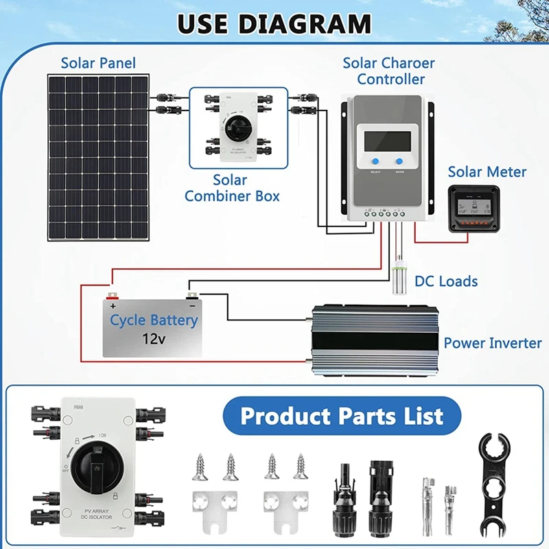 64A Solar Disconnect Switch, IP66 Solar Combiner Box With Solar Panel Disconnect Switch For Solar Power System, Panels