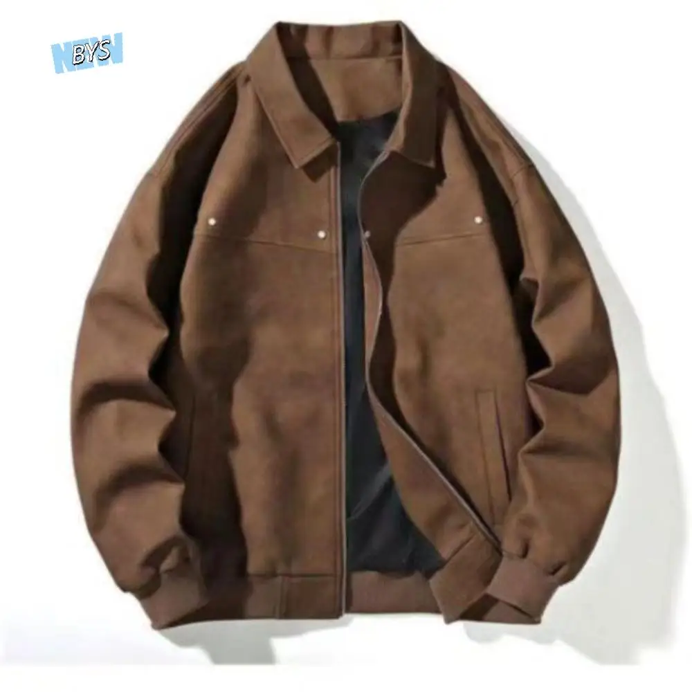 

Fashion Loose Fit Men Jackets Thick Solid Color Zipper Coat Warm Windproof Turn Down Collar Jacket Spring Season