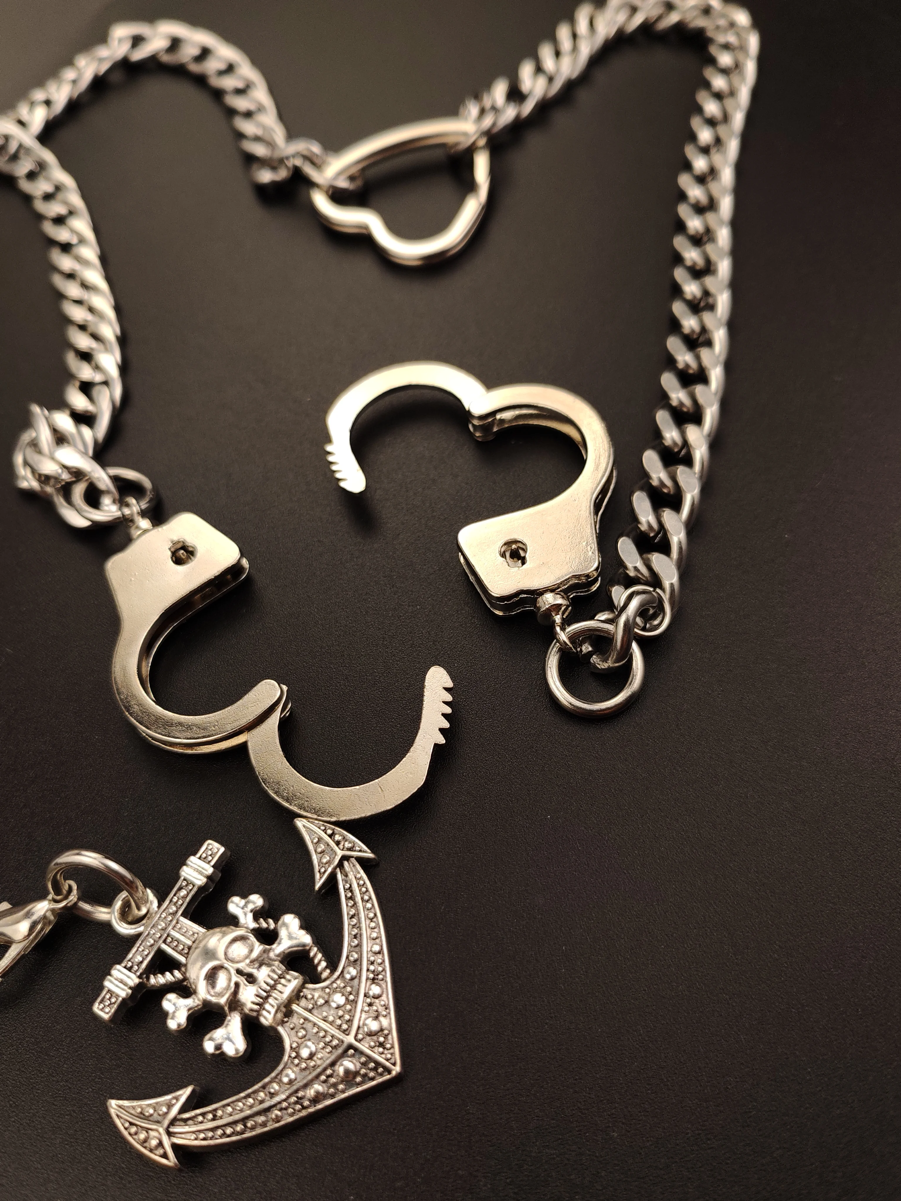 23 inch long Cuban Miami stainless steel link jean trouses key chain  street dance necklace choker hand cuff skull heart keyring