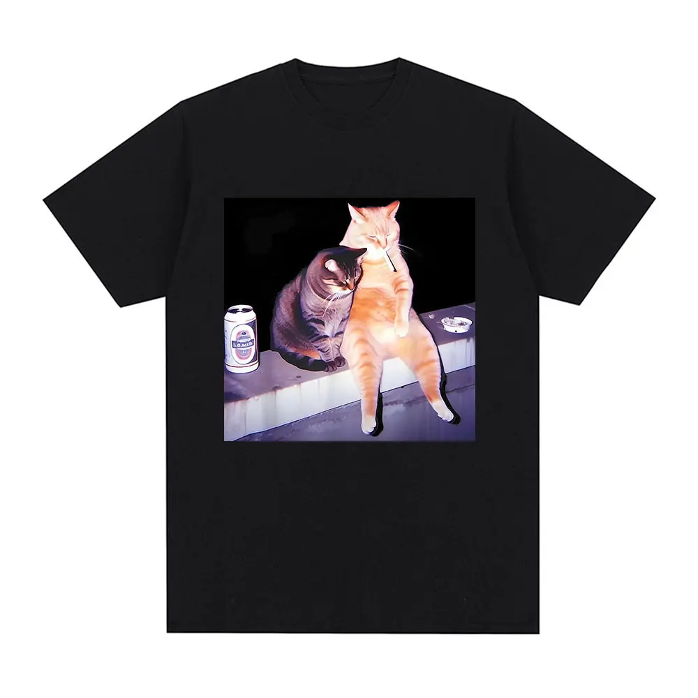 Cigarette Kitten Funny Smoking Cat Meme Graphic T-Shirt Men Women Fashion Vintage T-shirts Loose Cotton Casual TShirt Streetwear