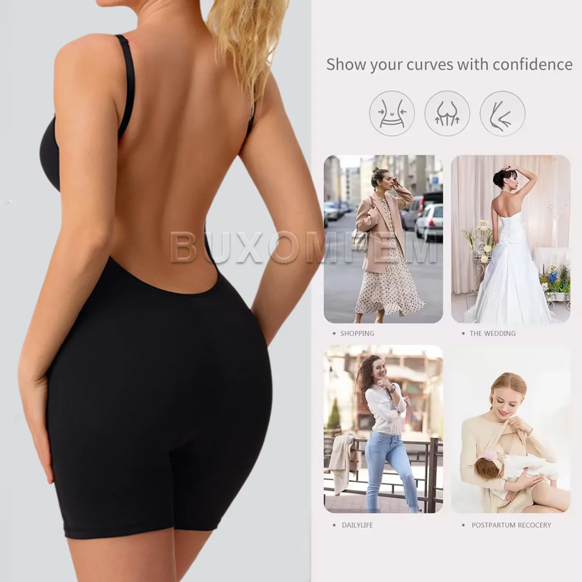 2024 Sexy Backless Shapewear Slim Fit Fajas Colombianas Girdle Women Full-Body Bodysuit with Bra X-Shape Invisible for Weddings