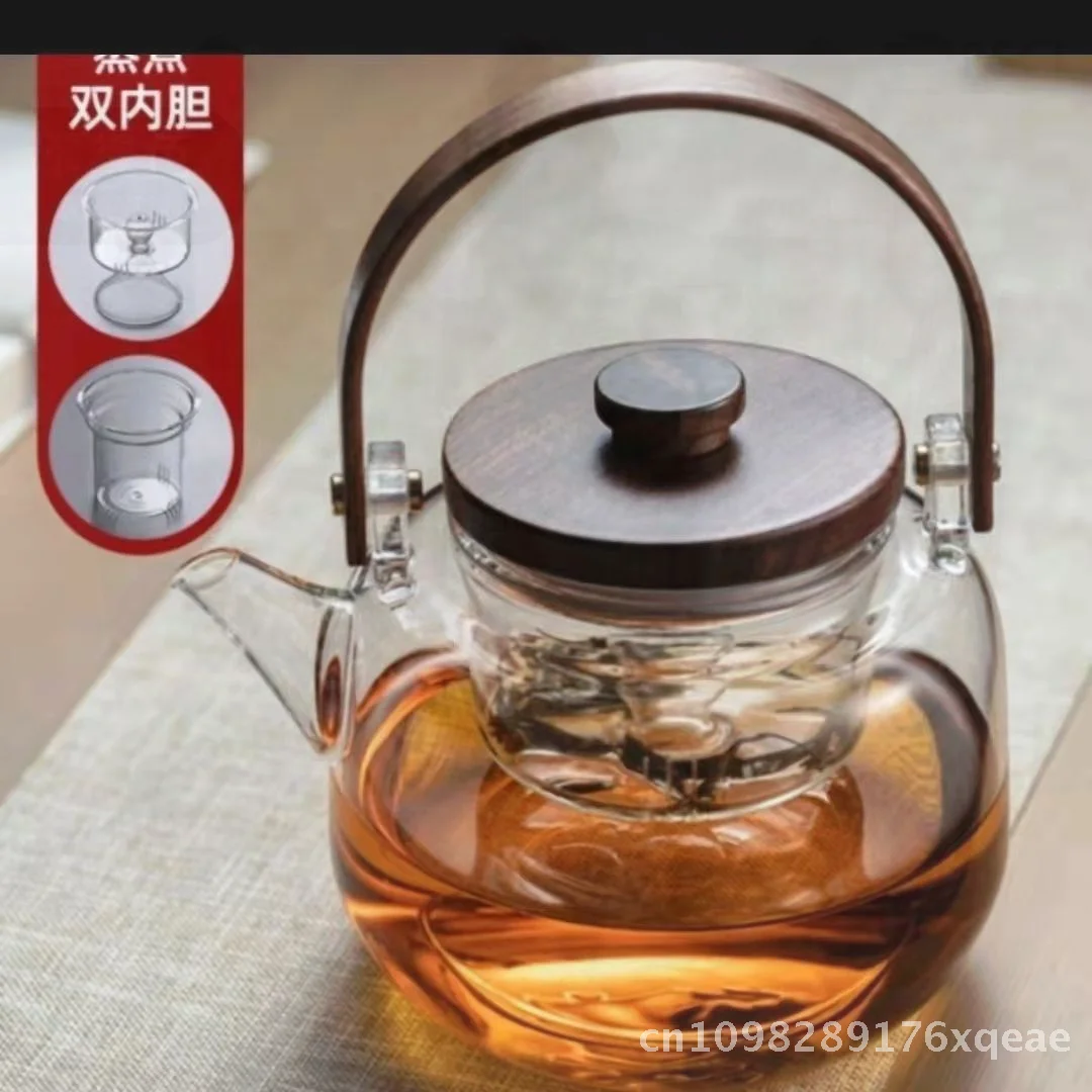 

Thickened Glass Cooking Teapot with Walnut Tilder Japanese-Style Dual-Purpose Electric Ceramic Stove Heating Pot
