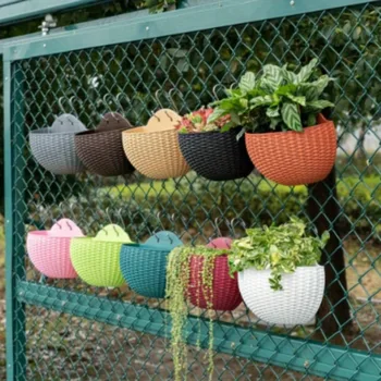 European Style Imitation Rattan Wall Hanging Half Round Flowerpot Planter Semicircular…