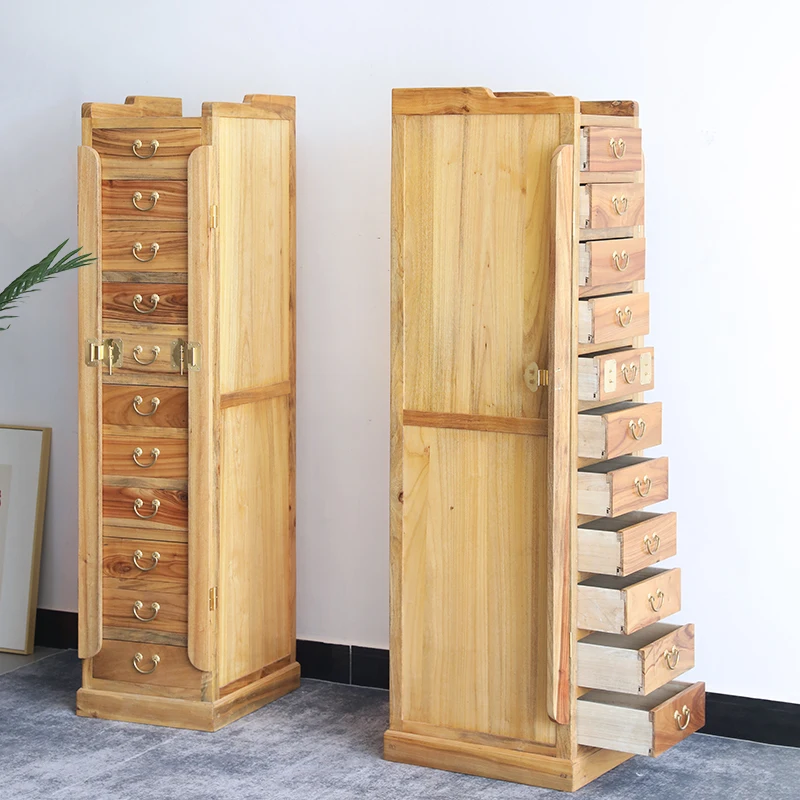 

New Chinese multi-layer file with lock storage drawer floor solid wood five buckets high