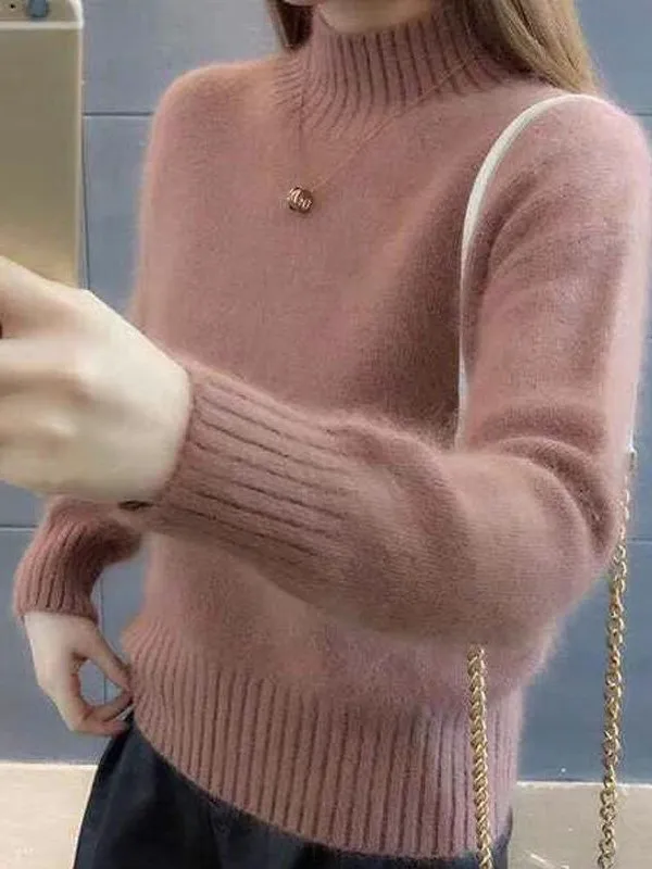 

Женский модный утепленный свитер из норкового бархата свободного кроя с высоким воротником, базовая кофта в корейском стиле, зимняя внутренняя одежда