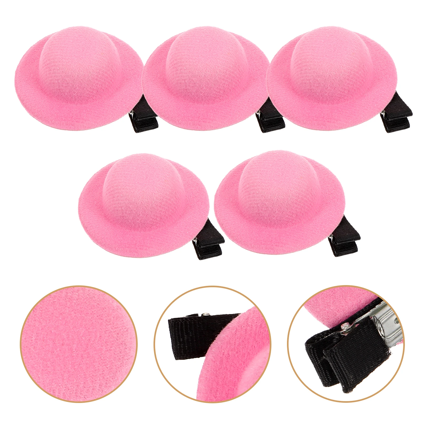 

5 Pcs s Small Straw Hat Hairpin Accessories for Girls Mini Clips Elasticity Pink