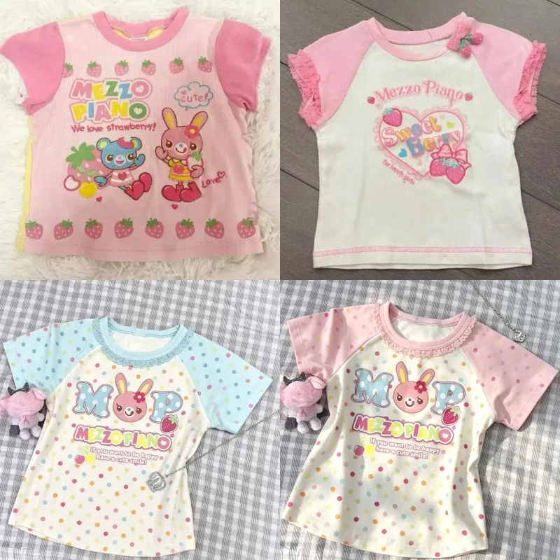 Y2k Süßes Kawaii Kurzarm-T-Shirt für Damen Cartoon-Tops Lässige Weite Streetwear Tägliche Ästhetische Sommer-Mode-Outfits Neuer Stil